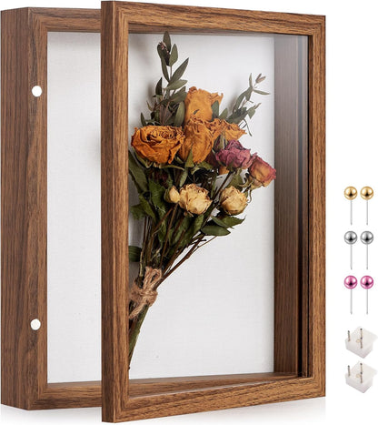 8x10 Deep Shadow Box Picture Frame Display Case with Linen Back and Stand,Real Glass Black Shadow Memory Box Frame 8x10 for Flower Baby Pet Wedding Photo Art Craft Memorial Wall Decor Gift