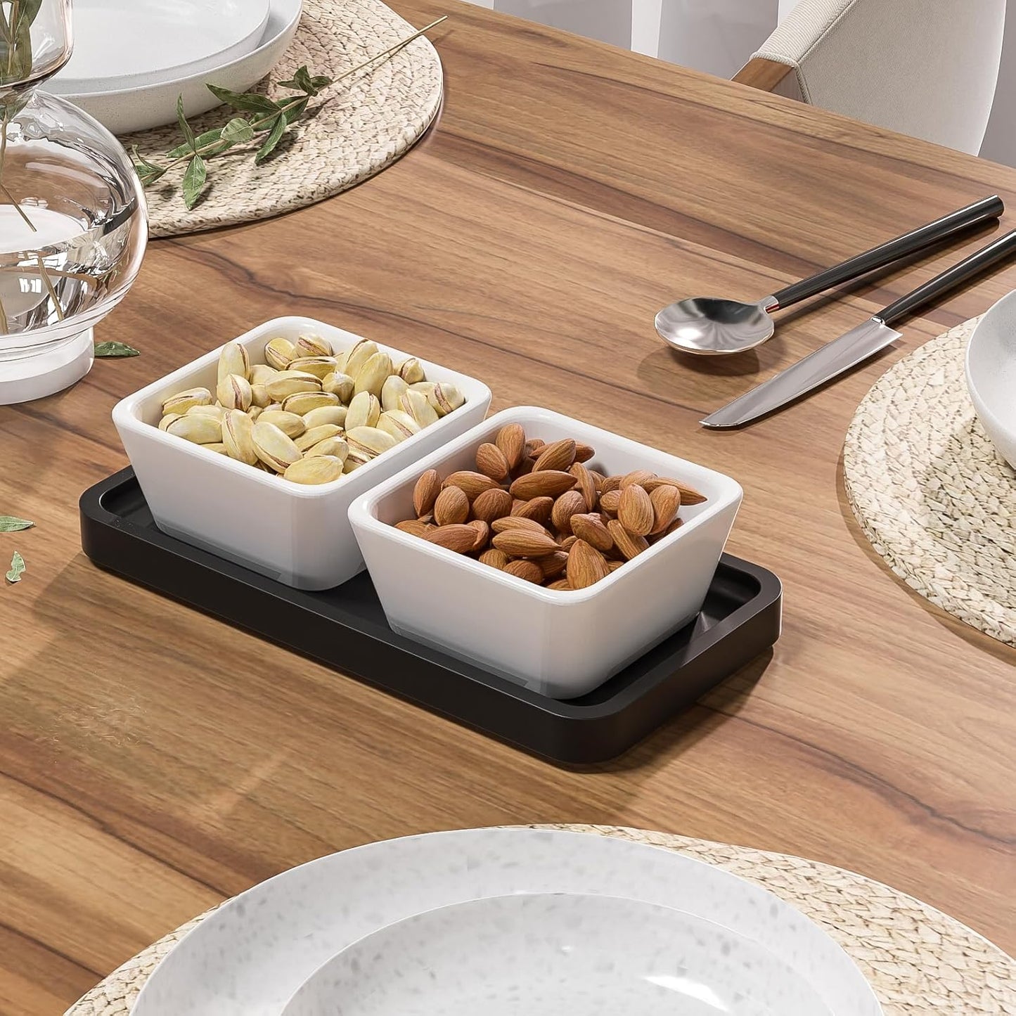 Bathroom Vanity Tray for Countertop - Bamboo Organizer Tray for Dresser Tops, Toilet, Perfume Small Decorative Tray Wood Tray for Home Decoration 11.81” L x 6.1” W x 0.79” H Black