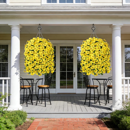 HyeFlora Artificial Flowers for Outdoors, 2pcs Faux Silk Pansies Flowers UV Resistant Fake Hanging Flower Plants for Outside Planters Porch Yard Patio Window Box (Mix Purple)