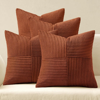 MIULEE Teal Orange Decorative Throw Pillow Covers 18x18 Inch Set of 4 Boho Corduroy Striped Cushion Cases Modern Farmhouse Patchwork Pillow Cases for Couch Sofa Bedroom Home Decor