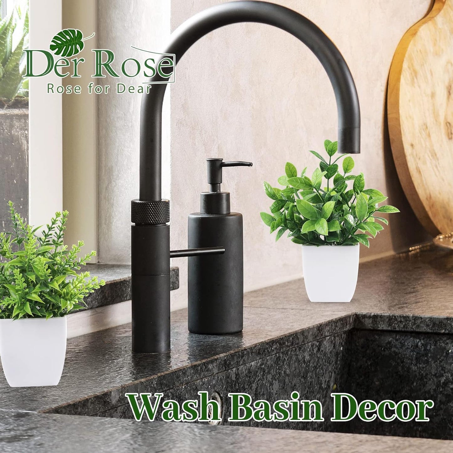 Der Rose 4 Pack Fake Plants Mini Artificial Greenery Potted Plants for Home Decor Indoor Office Table Room Farmhouse Bathroom Decor
