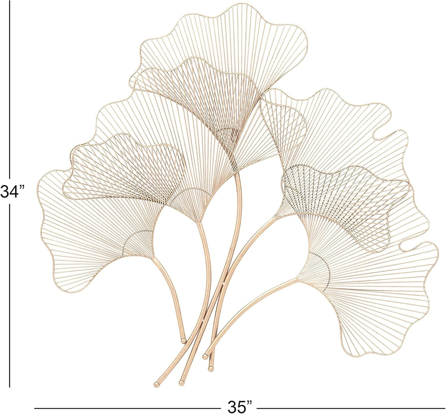 Deco 79 Metal Floral Home Wall Decor Ginkgo Leaf Wire Wall Sculpture, Wall Art 35" x 1" x 34", Copper