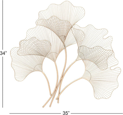 Deco 79 Metal Floral Home Wall Decor Ginkgo Leaf Wire Wall Sculpture, Wall Art 35" x 1" x 34", Copper