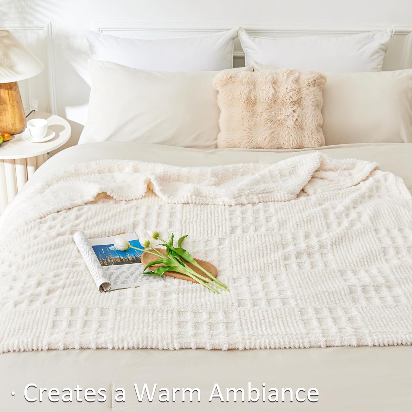 EXQ Home Fleece Throw Blanket for Couch or Bed - 3D Imitation Turtle Shell Jacquard Decorative Blankets - Cozy Soft Lightweight Fuzzy Flannel Blanket Suitable for All Seasons(50"×60",Beige)