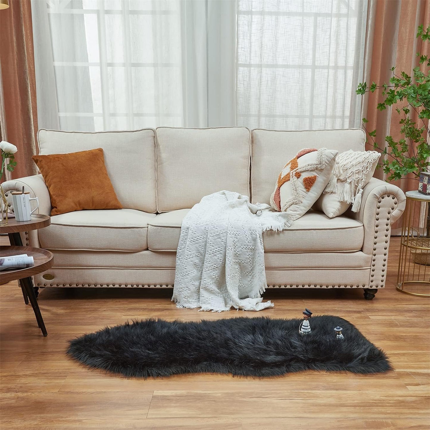 EasyJoy Ultra Soft Fluffy/Fuzzy Shaggy Area Rug Faux Fur Chair Cover Seat Pad for Bedroom Floor Sofa Living Room (2 x 6 ft Sheepskin, Beige)
