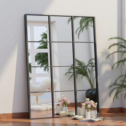 Dewfig 65"x 22" Arched Window pane Full Length Mirror, Wall Mirror, Floor Standing Mirrors, Farmhouse Long Full Body Mirrors Wall Mounted for Living Room, Bedroom, Entryway, Fireplace, Black