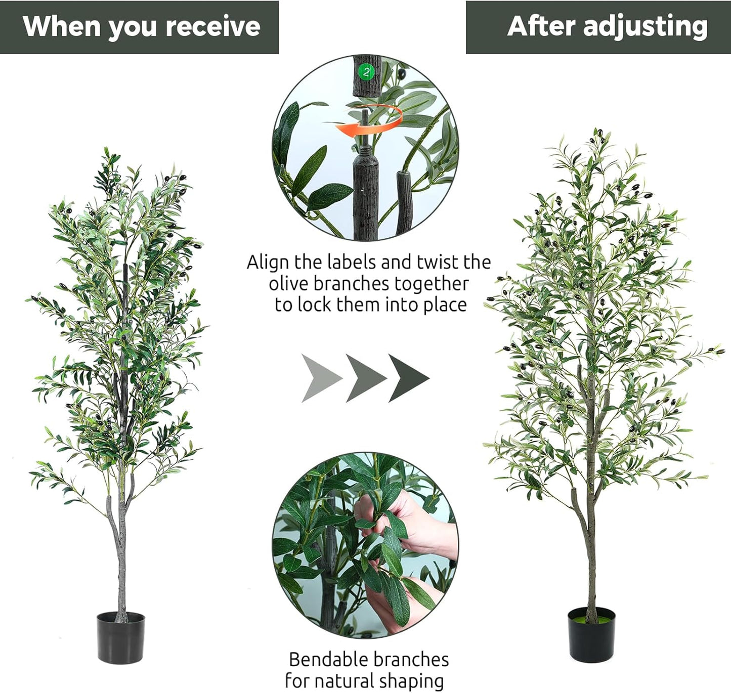 Olive Trees Artificial Indoor 6FT, Faux Olive Tree with Woven Basket & Natural-Looking Wood Trunk, Realistic Leaves & Fruits, Maintenance-Free Tall Fake Olive Tree for Modern Home Office Decor