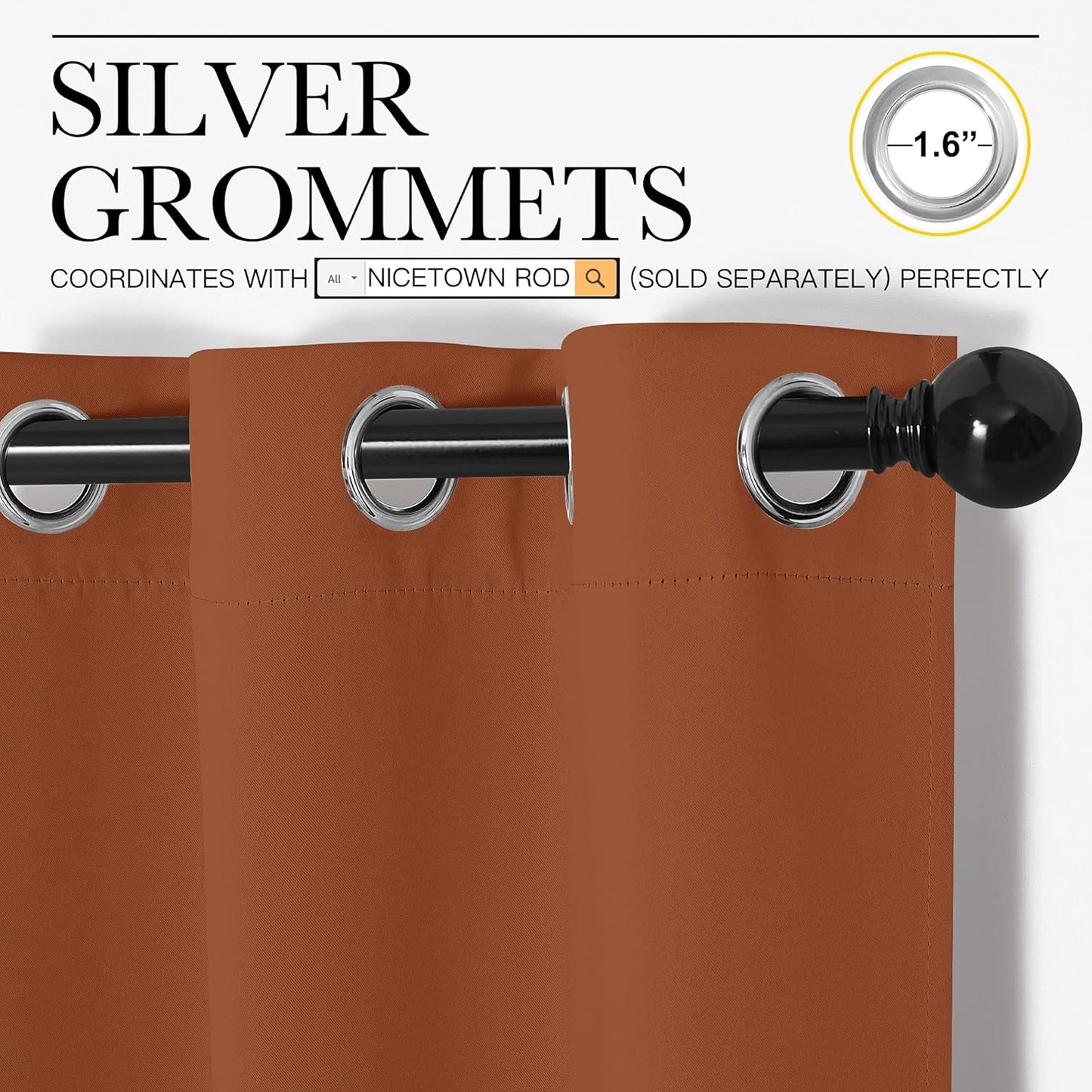 NICETOWN Halloween Pitch Black Solid Thermal Insulated Grommet Blackout Curtains/Drapes for Bedroom Window (2 Panels, 42 inches Wide by 63 inches Long, Black) - Colors B
