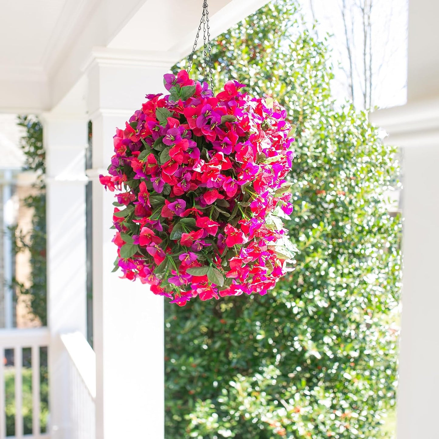 Faux Bougainvillea Artificial Flowers Plants for Outdoor Outside Decoration, 2 PCS Red Fake Flowers UV Resistant Look Real Silk Long Trailing Vines for Front Door Porch Planter Urn Patio Garden Yard