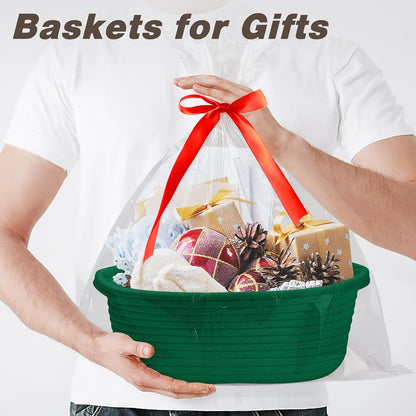 Pro Goleem Small Woven Basket with Gift Bags and Ribbons Durable Baskets for Mothers Day Gifts Empty Small Rope Basket for Storage 12"X 8" X 5" Baby Toy Baskets with Handles, White