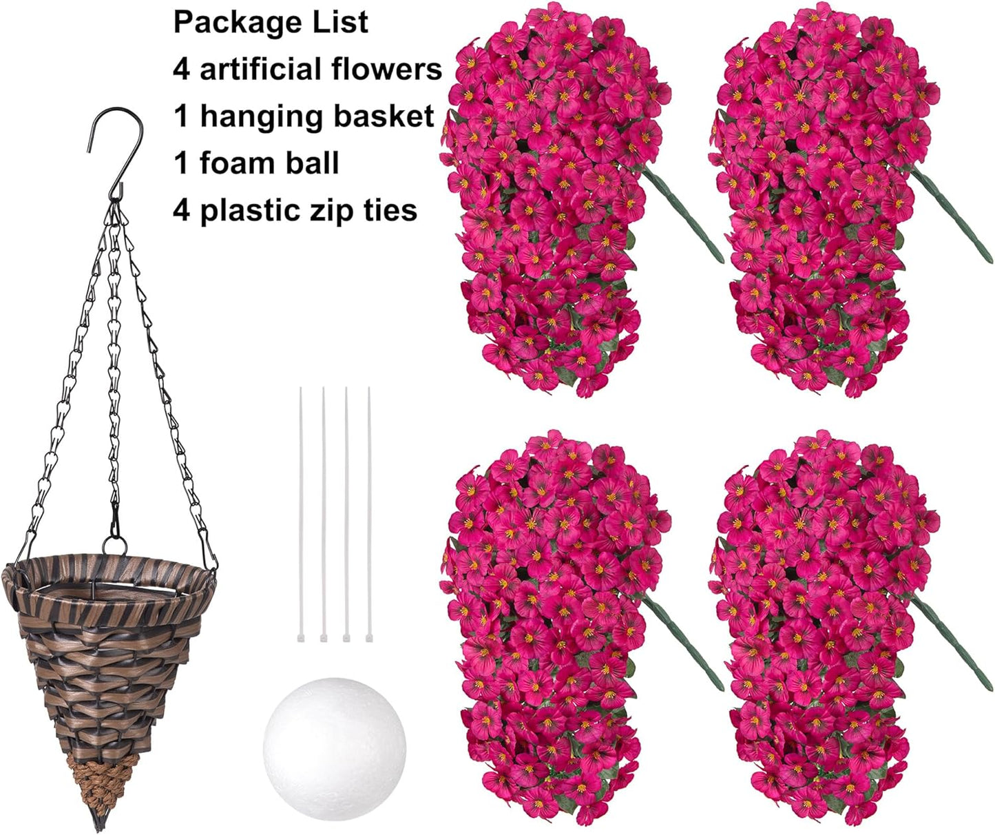 HyeFlora Artificial Flowers for Outdoors, 2pcs Faux Silk Pansies Flowers UV Resistant Fake Hanging Flower Plants for Outside Planters Porch Yard Patio Window Box (Mix Purple)