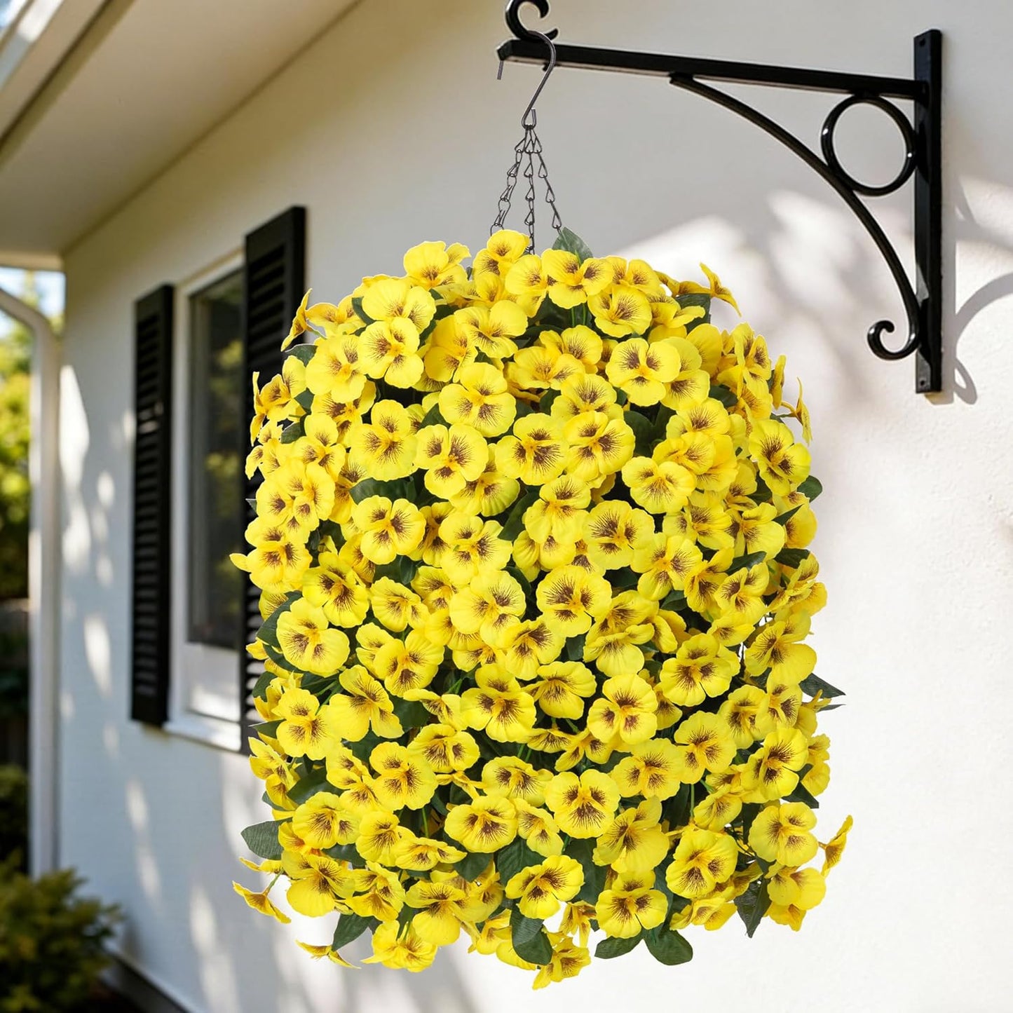 HyeFlora Artificial Flowers for Outdoors, 2pcs Faux Silk Pansies Flowers UV Resistant Fake Hanging Flower Plants for Outside Planters Porch Yard Patio Window Box (Mix Purple)