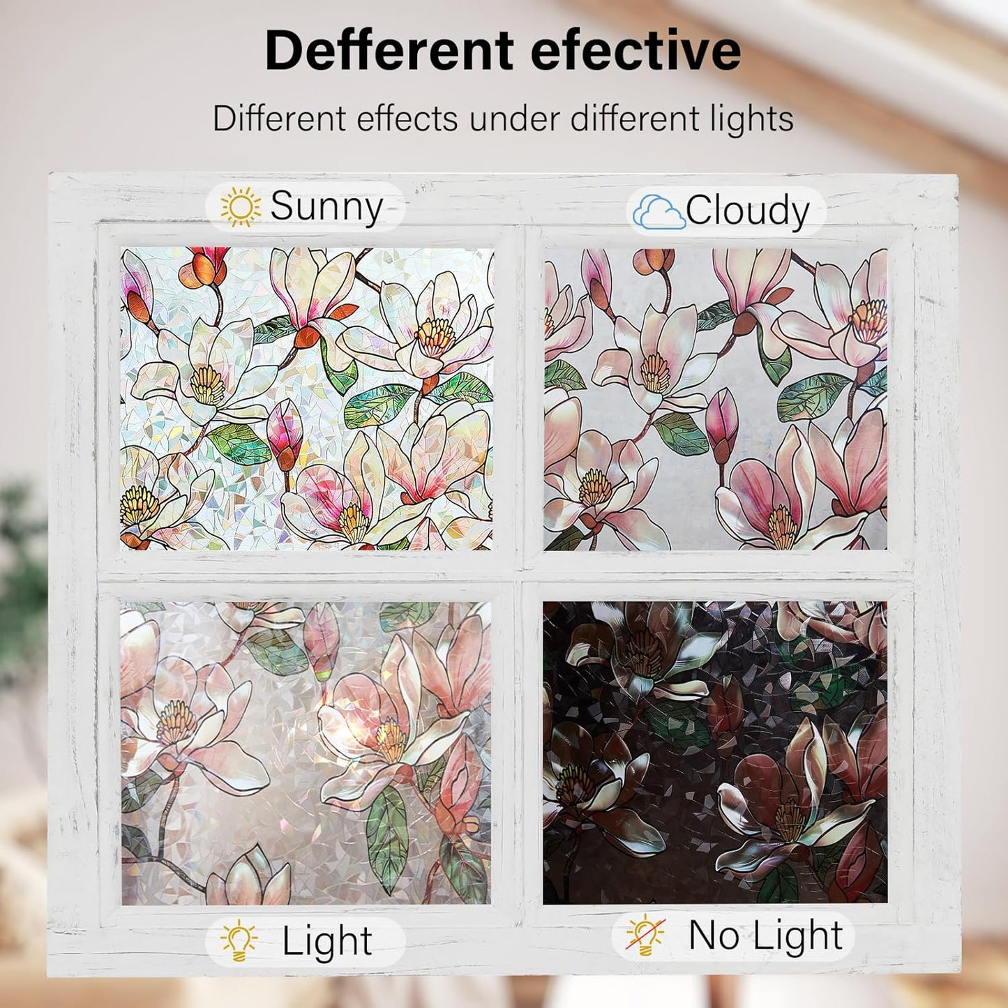 Ranzdn Window Privacy Film - Stained Glass Window Film Static Cling UV & Heat Blocking Rainbow Window Film for Glass Doors, Bedroom Windows - No Glue Premium Vinyl (Easy Install, 17.5"×78.7")