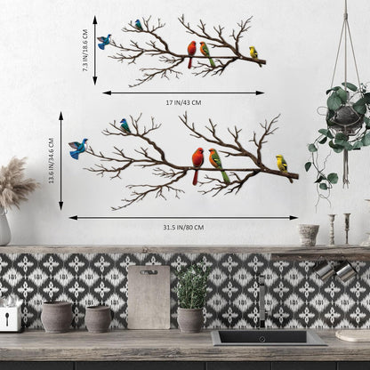 Metal Birds Wall Art, Metal Vivid Birds on Branch Silhouette Wall Decor Black Leaves with Bird Outdoor Hanging Wall Sculpture for Home Balcony Garden(Large)