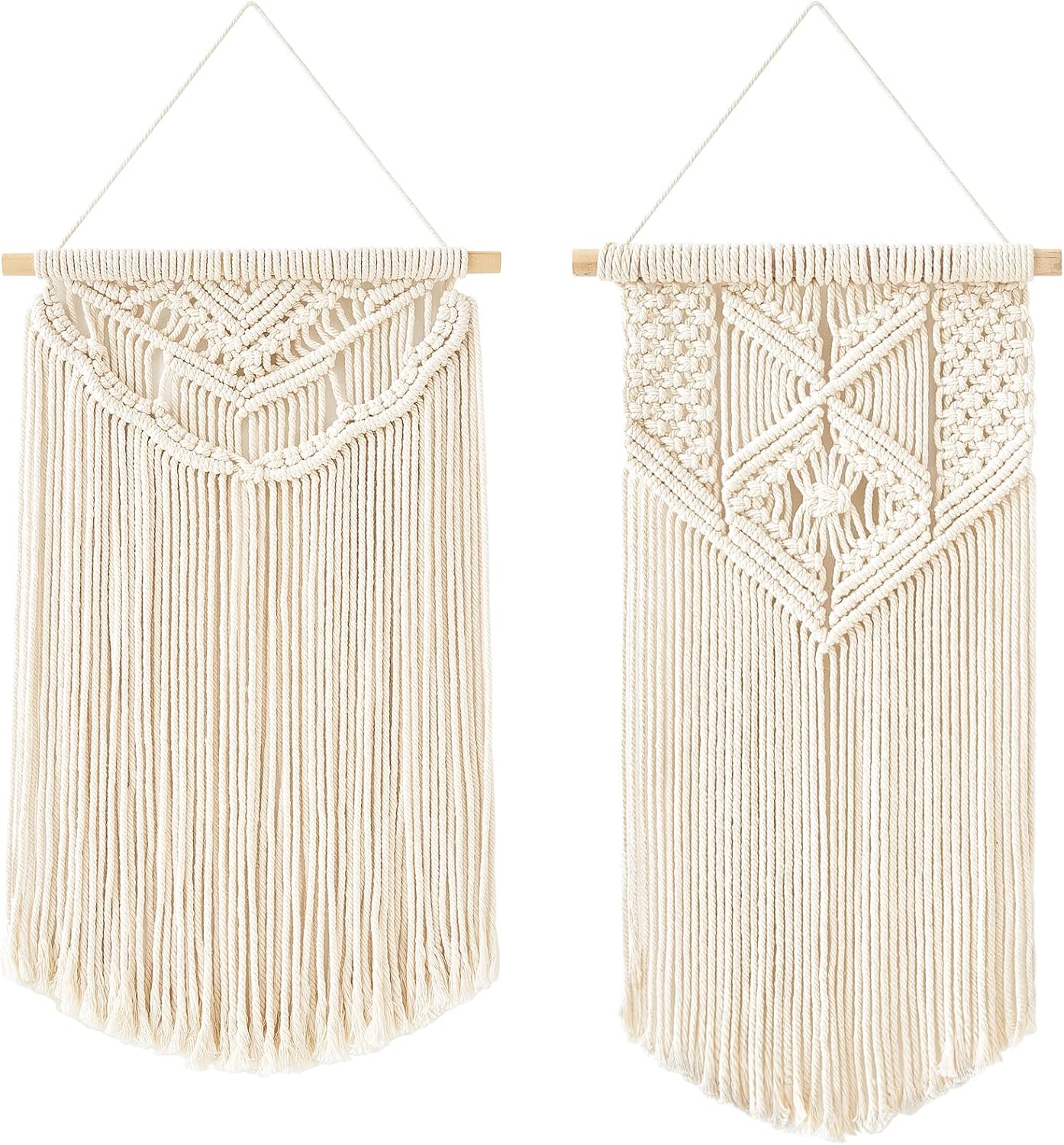 Mkono 2 Pcs Macrame Wall Hanging Boho Wall Art Decor Woven Chic Bohemian Room Decor for Bedroom Nursery Living Room Dorm Apartment, Small Size 13" L x 10" W and 16" L x 10" W