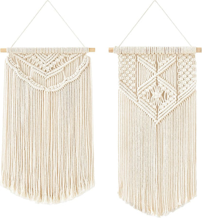Mkono 2 Pcs Macrame Wall Hanging Boho Wall Art Decor Woven Chic Bohemian Room Decor for Bedroom Nursery Living Room Dorm Apartment, Small Size 13" L x 10" W and 16" L x 10" W