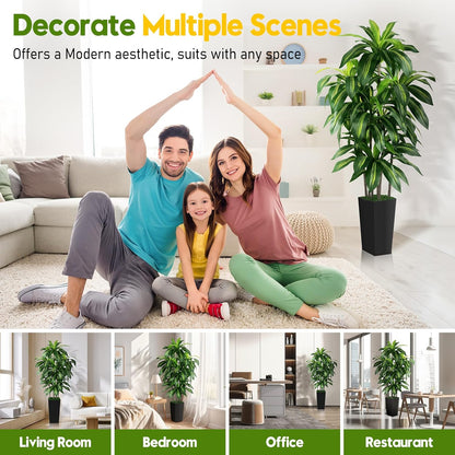 Artificial Dracaena Tree Indoor, 5FT Tall Fake Tree with White Tall Planter, Artificial Tree Fake Yucca Potted Tree for Home Office Living Room Decor, Tall Artificial Plant for Housewarming