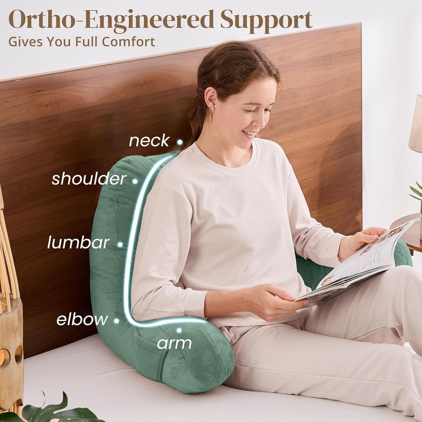 Sasttie Reading Pillows for Sitting in Bed Adult, Back Pillow Bed Sitting Up, Back-Rest Support Cushion for Sit Up on Couch, Sofa, and Floor, Dorm Essentials, Oeko-Tex Certified, Dark Grey