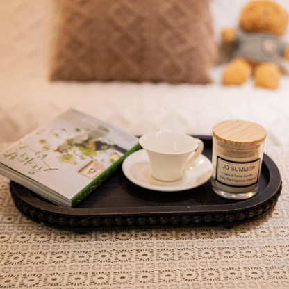 HPC Decor 12in Round Wood Tray - White, Distressed, Farmhouse Rustic - Decorative Tray for Living Room, Coffee Table, Kitchen Table or Farmhouse Serving Tray