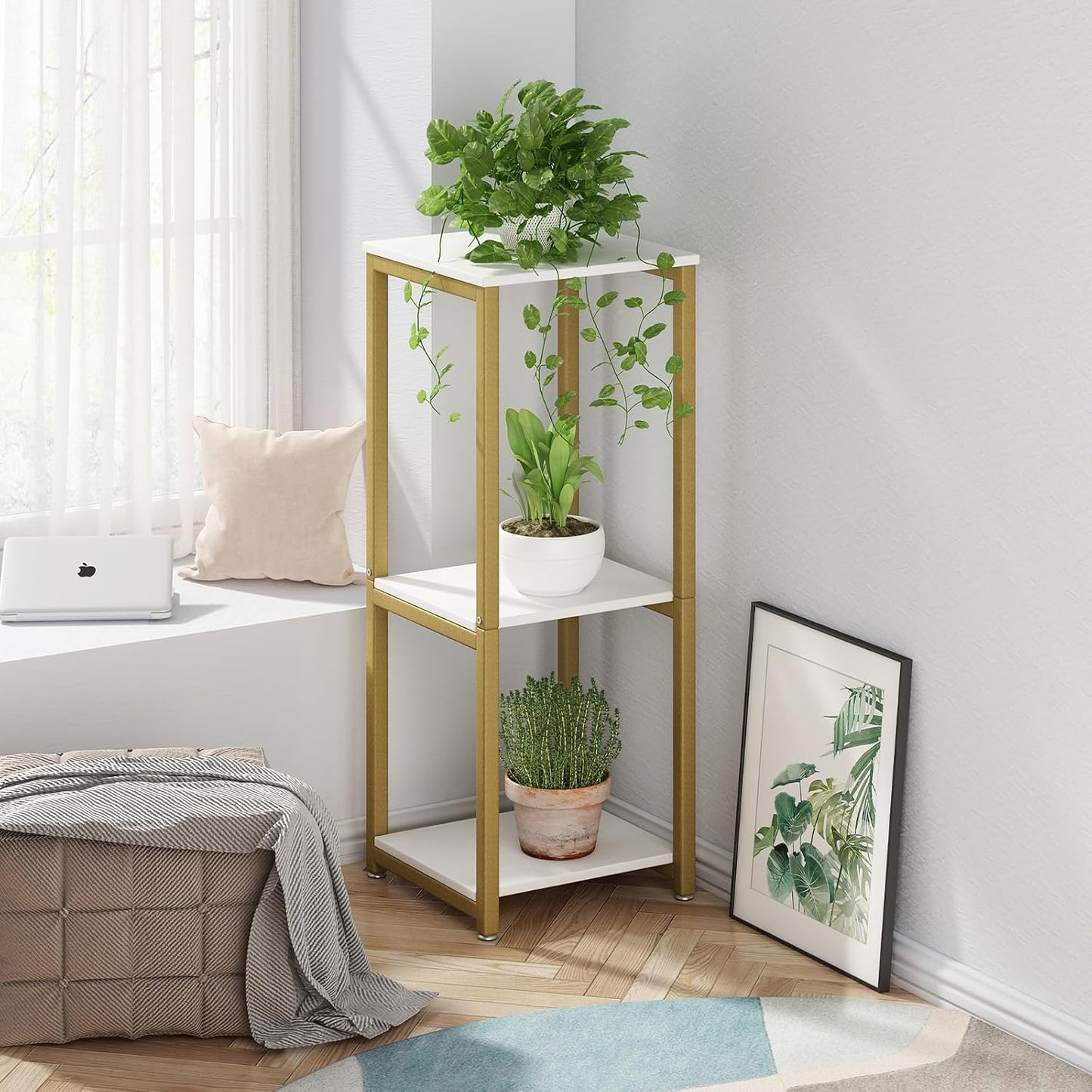 Plant Stand Indoor Corner Tall 2 Tier Metal Modern Flower Storage Plant Shelf Holder for Living Room Balcony Garden,Black (2 Tier-Black Round)