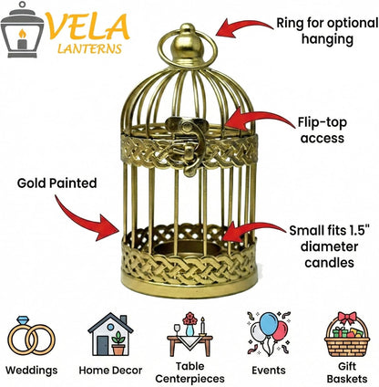 Vela Lanterns Bird Cage Decor Candle Holder Lantern Decorative Wedding Table Centerpiece Decorations, White, Small, Set of 4