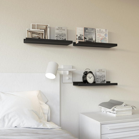 RICHER HOUSE 5 Set Floating Wall Mounted Shelves, Black Shelves for Wall Decor, Modern Picture Ledge Shelf with Lip for Storage, Nursery, Bedroom, Living Room, Bathroom - Black