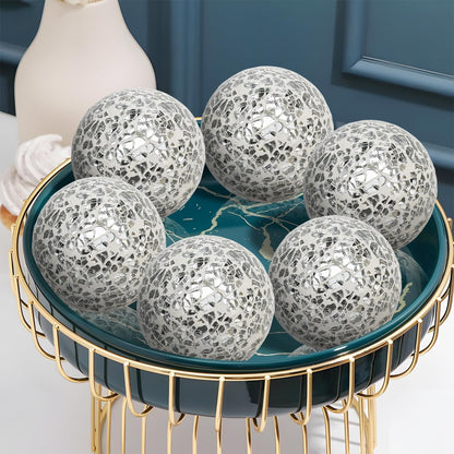 Kesywale 6PCS Decorative Balls Set 2.4 Inches/ 6cm Small Mosaic Spheres Glass Orbs Decorative Balls for Centerpiece Bowls Vases Fillers Dining Coffee Table Wedding Party Decor (Black)