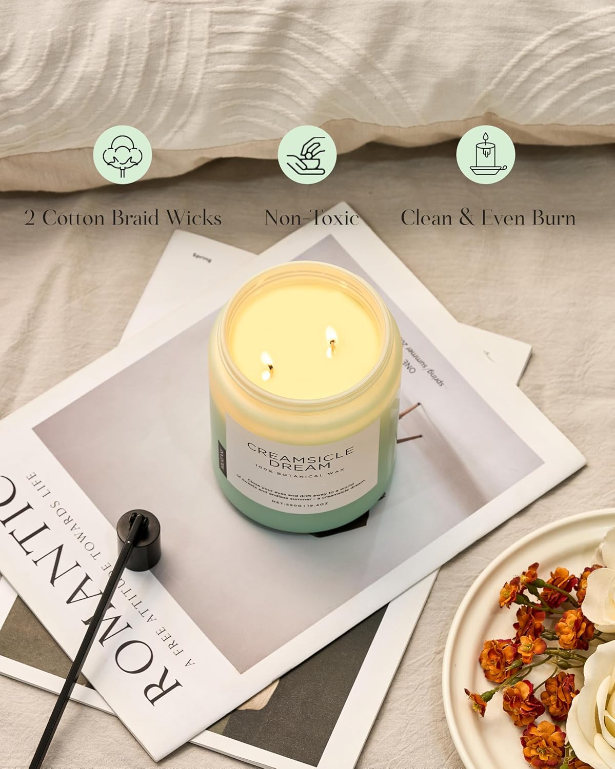 M&SENSE Eucalyptus & Mint Scented Jar Candle, Large 19.4oz Natural Soy Wax, 110-Hour Long Lasting Non-Toxic Clean Burning, Fresh Smelling Home Aromatherapy for Spa Stress Relief, Gifts for Men Women