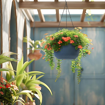 T4U 10 Inch Hanging Planters for Indoor Plants, 2 Pack White Self Watering Hanging Plant Pot, Hanging Pots Set with Drainage Hole & Plug & Chain with 3 Hooks for Garden Home Decor