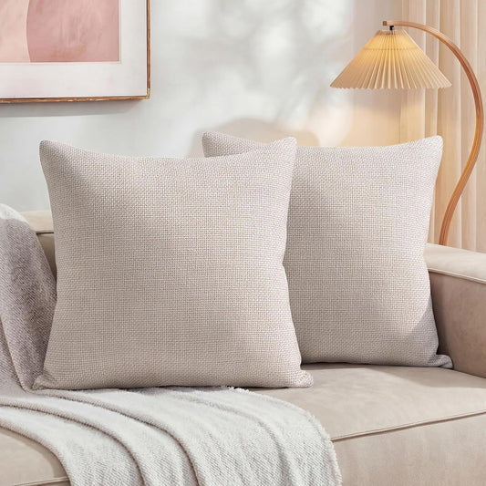 YDKGL Pack of 2 Pillow Covers 18x18, Beige Cream, Couch Decorative Boho Farmhouse Neutral Throw Pillow Case Covers with Zipper, for Living Room Bedroom Soft Pillowcase