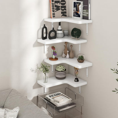 Venusmiles Corner Floating Shelves Set of 4, Wall Mounted L-Shaped Storage - Maximize Unused Corner Space in Bathroom, Kitchen, Bedroom, Office, Dark Carbonized