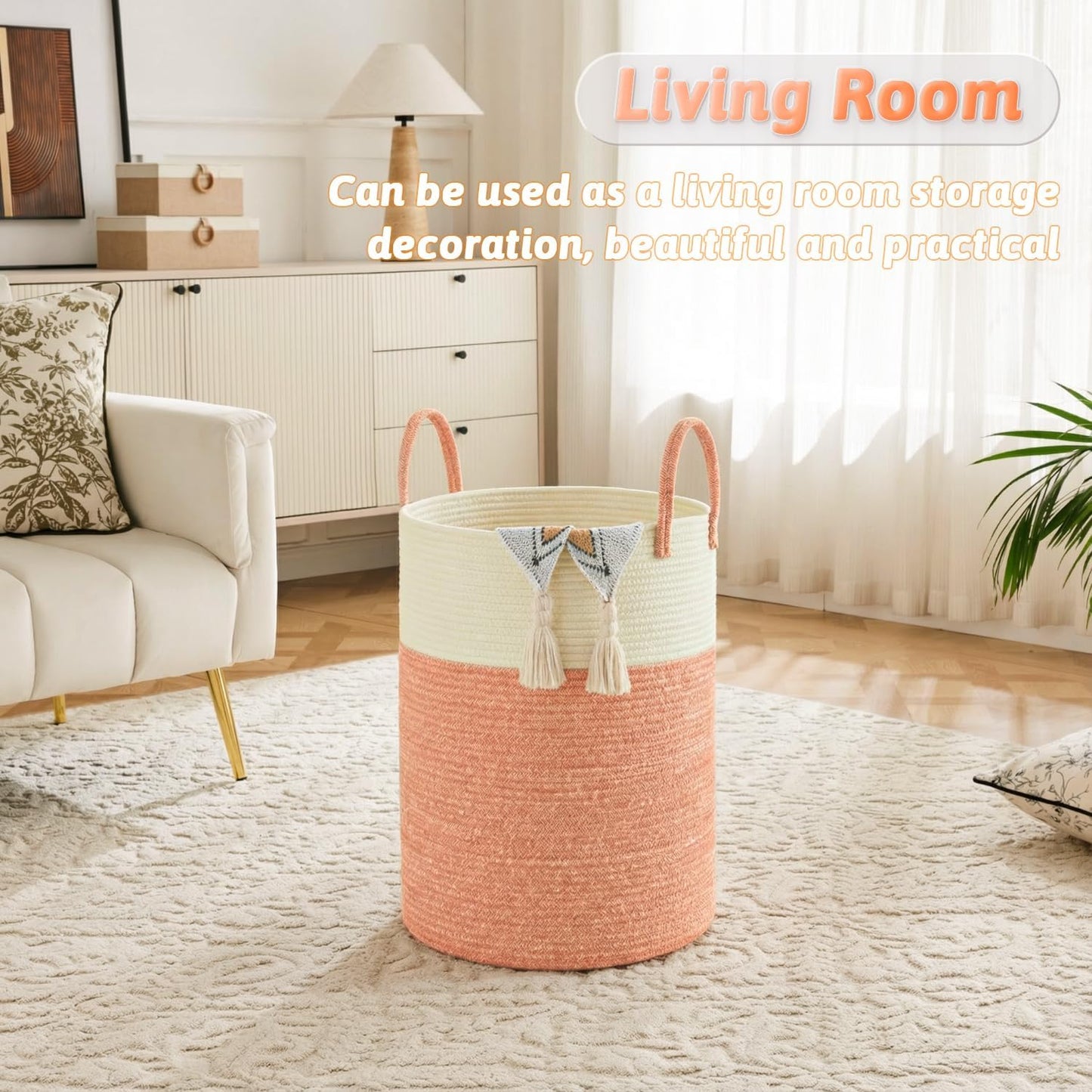 Artfeel Laundry Basket,Woven Cotton Rope Laundry Hamper,60L for Decor Storage of Dirty Clothes,Toys and Blankets in Bathroom,Baby Room and Living Room