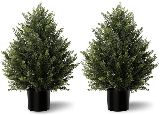 Vitalismo Artificial Topiary Cedar Trees 5FT Tall 2 Set, Outdoor Indoor Faux Pine Shrubs Plants, Realistic Fake Plants Front Porch Decor, Artificial Bushes Cypress for Home Front Door Offices