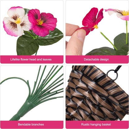 HyeFlora Artificial Flowers for Outdoors, 2pcs Faux Silk Pansies Flowers UV Resistant Fake Hanging Flower Plants for Outside Planters Porch Yard Patio Window Box (Mix Purple)