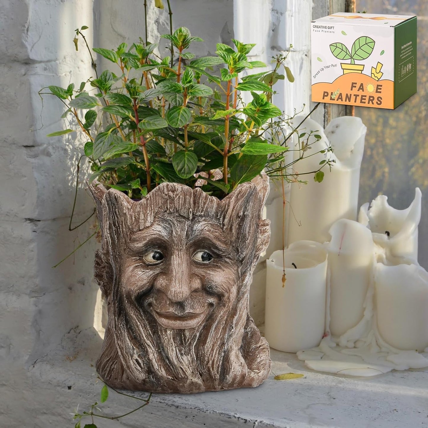 vomiceak Face Planter Pots Head, Planters for Indoor Plants - Double Cute Plant Pots for Flower & Succulent with Drainage Holes - Gift Ideas for Women (White Lady)