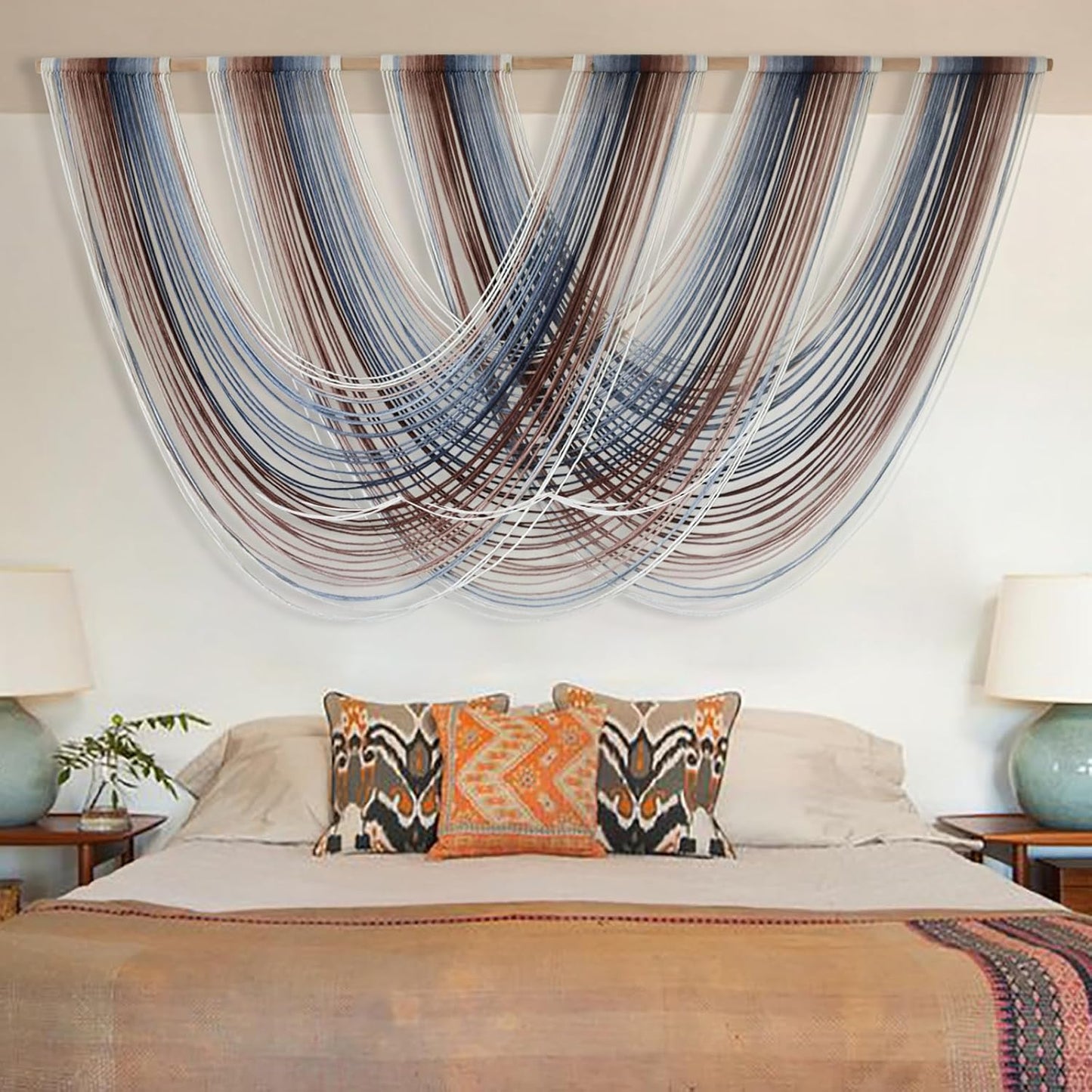 Flber Macrame Wall Hanging Boho Wall Decor Tapestry Dip Dyed Ombre Moss Green Handmade Wall Art Woven Cotton Rope Backdrop with for Bedroom Living Room, 57" W x 39" L
