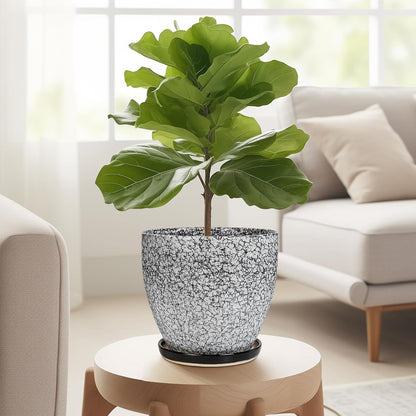10 Inch Ceramic Planter Pot Round Plant Pot for Indoor Plants Outdoor Large Flower Pot with Drainage Hole and Saucer Blue