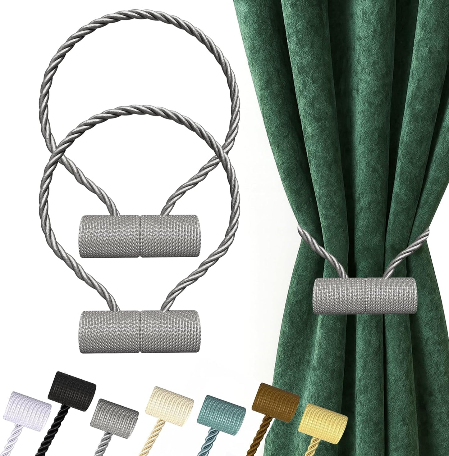 Hion Magnetic Curtain Tiebacks Black 2pcs, Curtain Tiebacks Buckles Holdbacks Holders Hooks Clip for Home Outdoor Bedroom Office Decorative Curtain