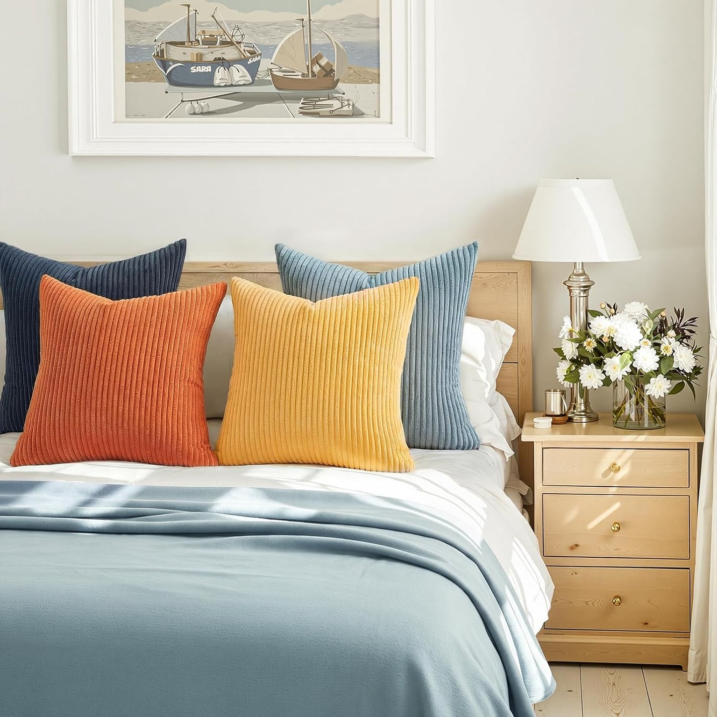 Topfinel Decorative Throw Pillow Covers Cushion Cases, Set of 4 Soft Velvet Modern Double-Sided Designs, Mix and Match for Boho Farmhouse Fall Home Decor (18x18 inch, Orange/Teal)