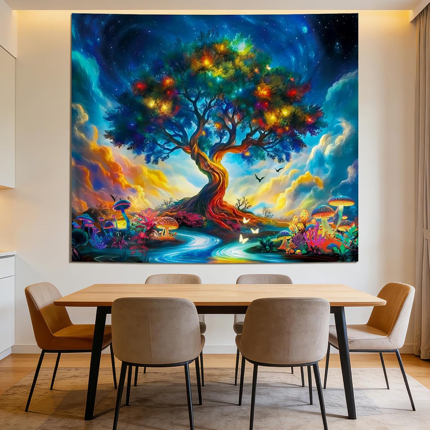 Apdidl Forest Galaxy Starry Tapestry for Bedroom Ceiling, Blue Space Night Starry Sky Moon Stars Tapestry Aesthetic, Tree Forest Milky Way Backdrop Wall Hanging for Dorm Living Room Decor (51" X 60")