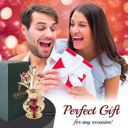 Matashi 24K Gold Plated Crystal Flower Figurine with Clear Crystals & Butterfly – Luxury Decorative Tulip Statue, Elegant Tabletop Home Décor, for Mother's Day, Valentine's Day, Christmas