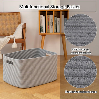OIAHOMY 75L Large Woven Cotton Rope Storage Basket with Handle for Organizing Blanket and Toys for Living Room, Nursery, Brown Variegated 22”x17”x12”