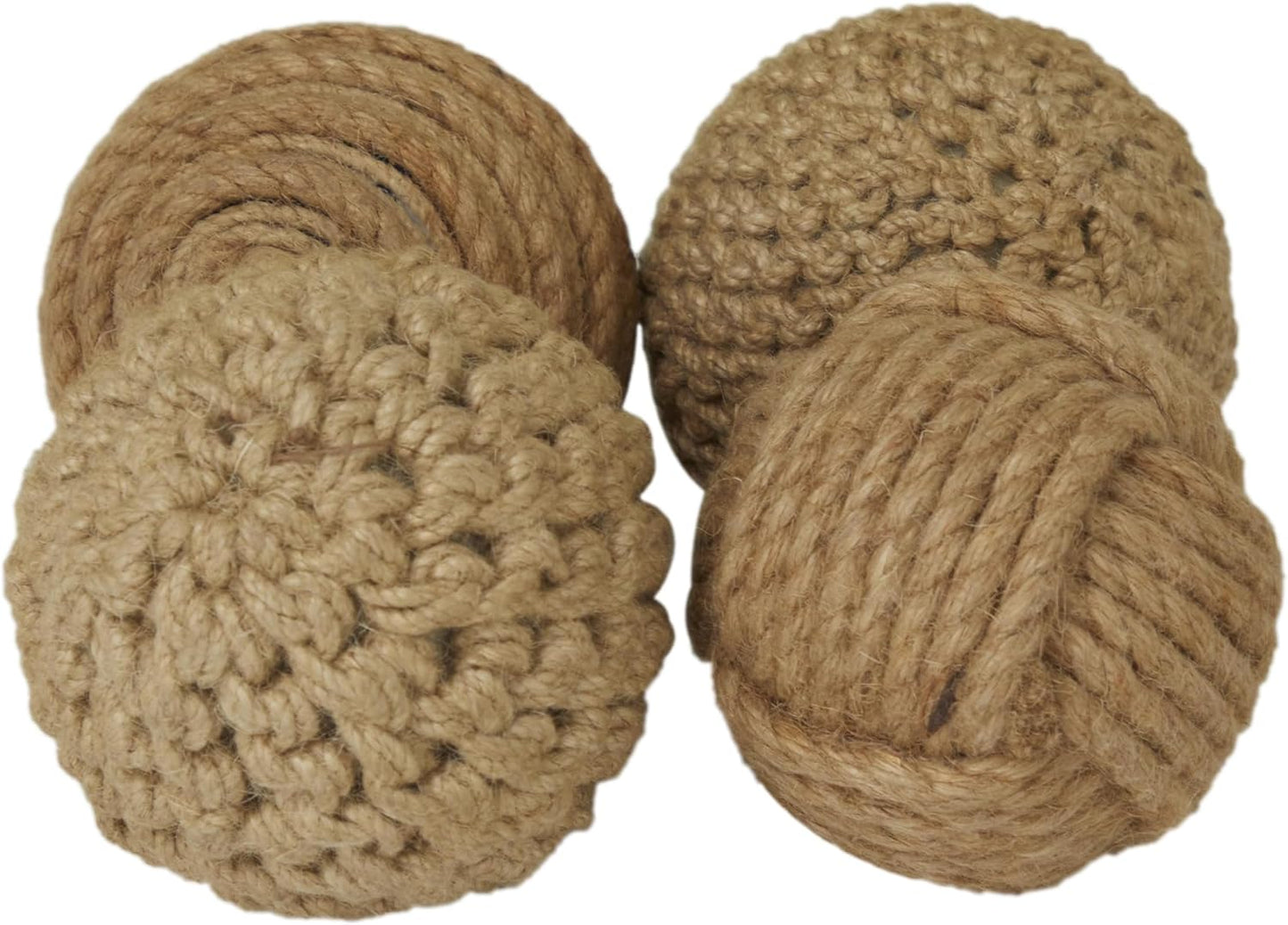 Deco 79 Jute Rope Handmade Decorative Ball Orbs & Vase Filler with Varying Designs, Set of 4 4"W, 4"H, Brown
