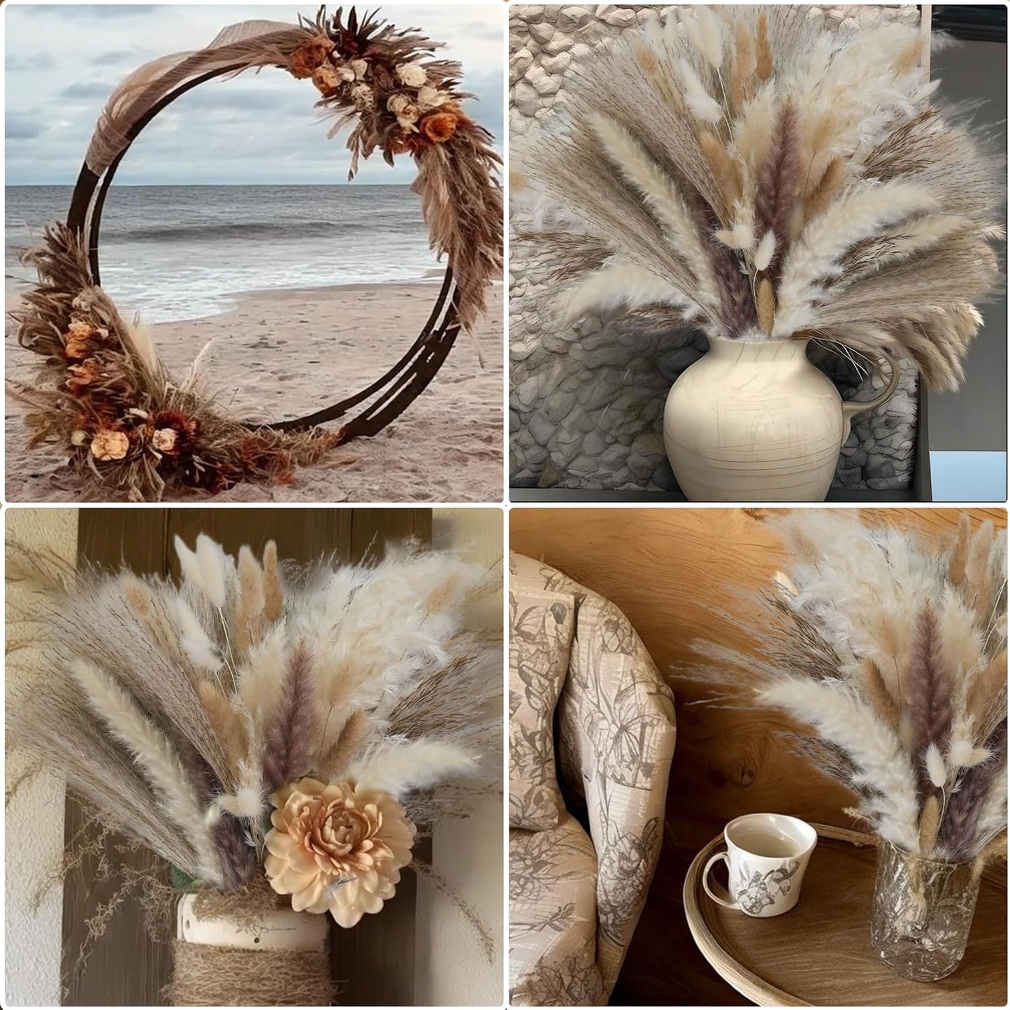 610 PCS Dried Pampas Grass Decor, Dried Flower Bouquets for Wedding, Home, Centerpiece Table, Modern Home, Western Living Room, Nurserie, Nursery, Boho Room, Beach, Women Office, and Boho Decor