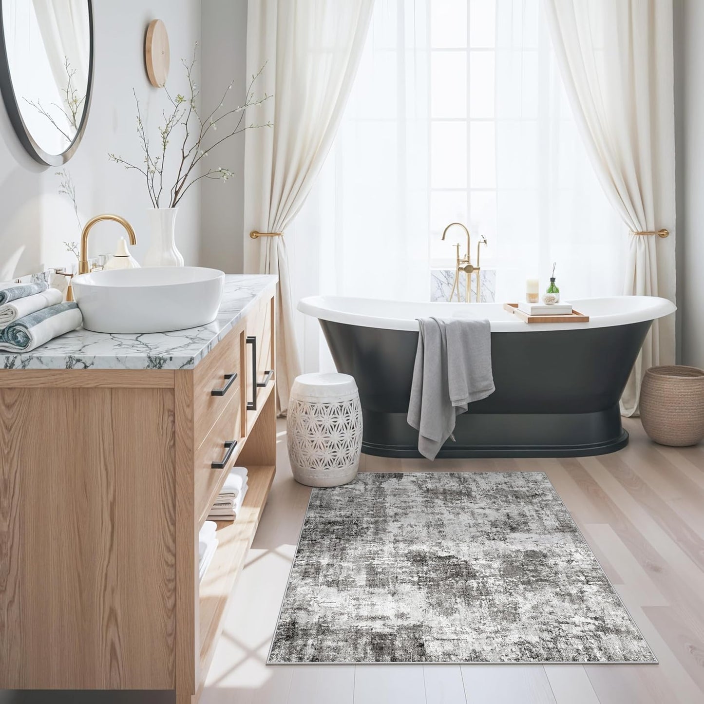 2x3 Washable Non-Slip Area Rug - Soft Low Pile Throw Rug for Kitchen Entryway Bedroom - Modern Indoor Door Mat with Rubber Backing (Beige Grey) - Colors A