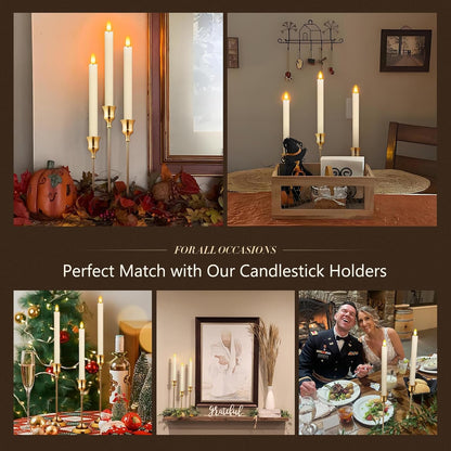 KSWING Upgraded Real Wax Short LED Flameless Taper Candles with Remote, 6 PCS White Candlesticks Battery Operated 3D Flickering - 6" Realistic Fake Candle Sticks for Home/Wedding/Fireplace Xmas Decor