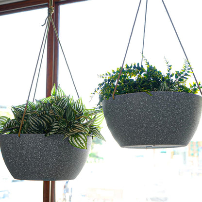 SwinDuck 13 Inch 2 Pack Large Hanging Planters for Indoor Outdoor Plants, Plastic Hanging Basket Pots for House Plants Flowers, White