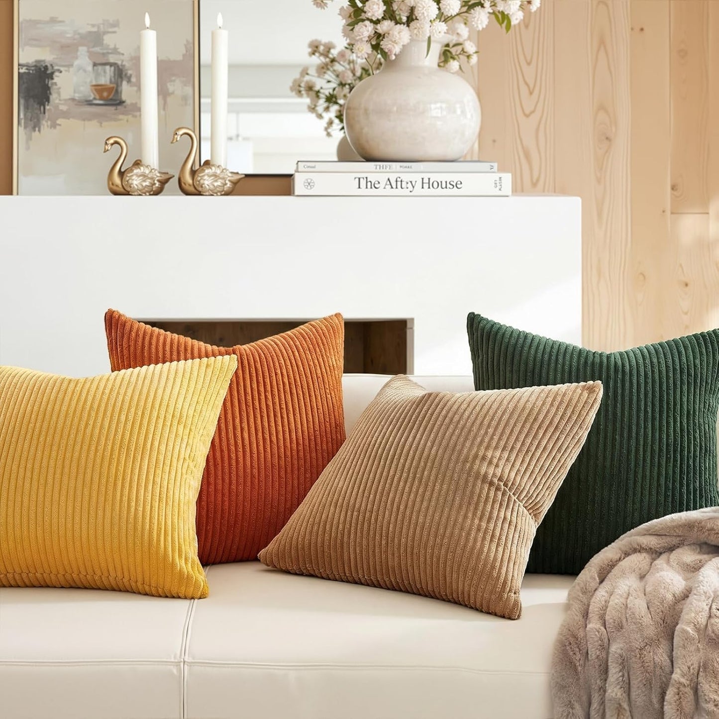 Topfinel Decorative Throw Pillow Covers Cushion Cases, Set of 4 Soft Velvet Modern Double-Sided Designs, Mix and Match for Boho Farmhouse Fall Home Decor (18x18 inch, Orange/Teal)