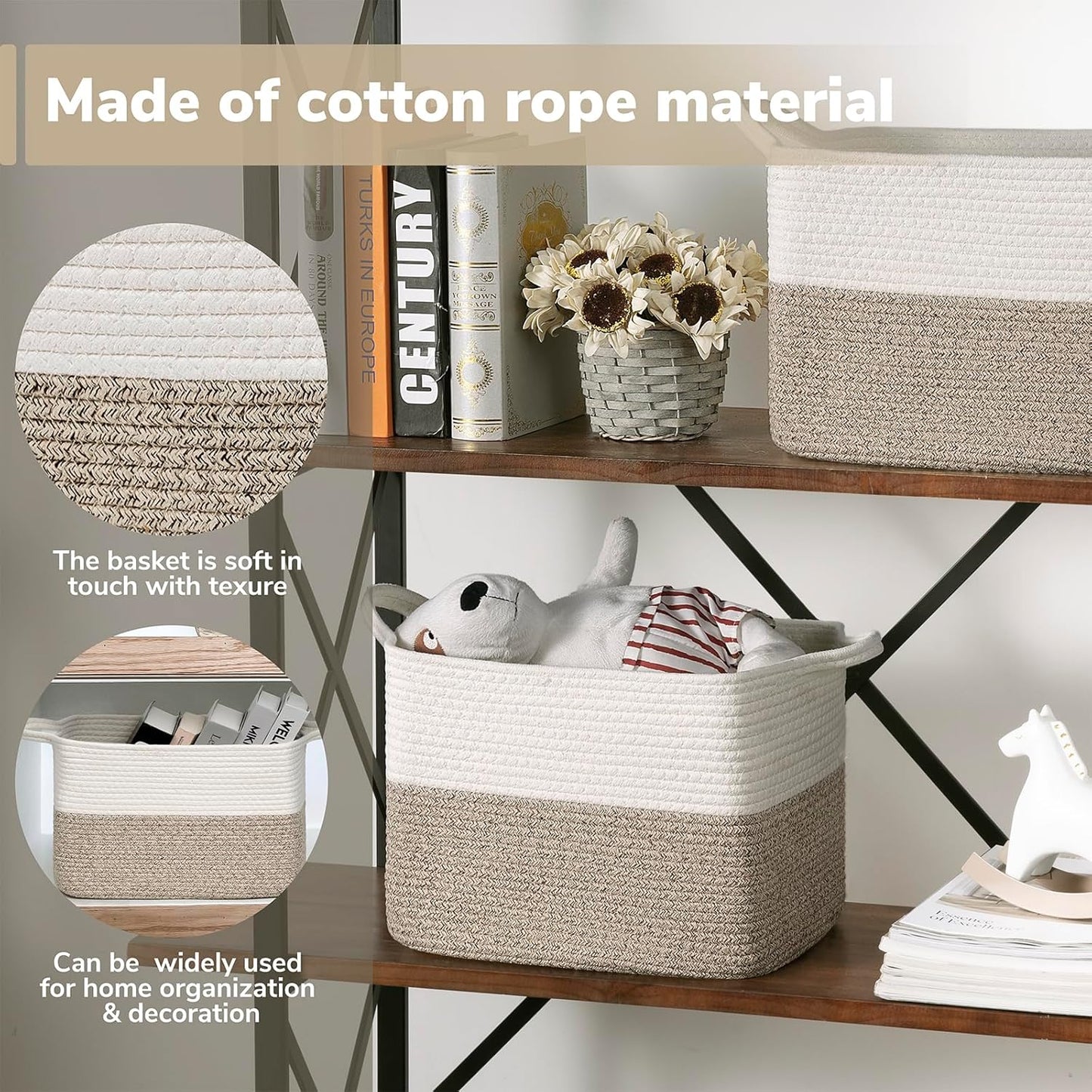 Goodpick Cube Storage Bins - Towel, Book, Cloth, Shoes, Closet Shelf Woven Baskets for Office, Baby Laundry, Toys, 13''x10''x9''