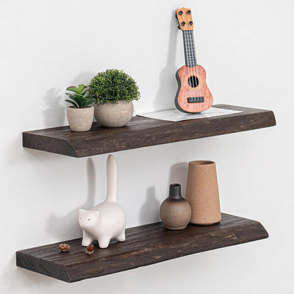 Floating Shelves 36 Inches Long - 8 Inch Deep Rustic Premium Solid Pine Wood for Storage - Farmhouse Wall Mounted for Living Room - Heavy-Duty Metal Bracket - 36" W x 8" D - Set of 2 - White Color